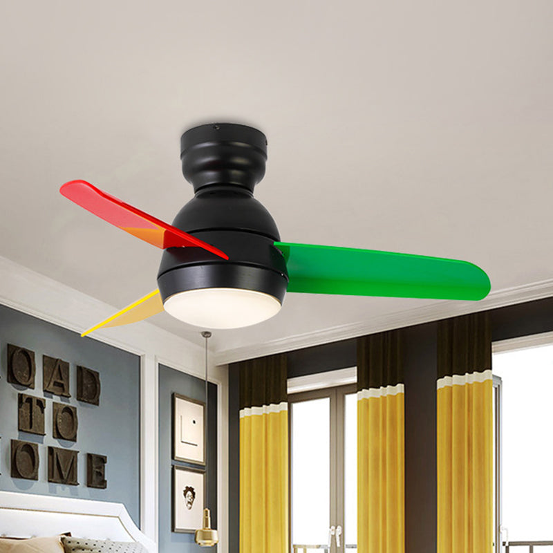 33.5" W Contemporary Circle Hanging Fan Light Acrylic Wall/Remote Control LED Semi Flushmount in Black/White/Pink for Bedroom, 3 Blades Clearhalo 'Ceiling Fans with Lights' 'Ceiling Fans' 'Kids Ceiling Fans' 'Kids' Lighting' 398518