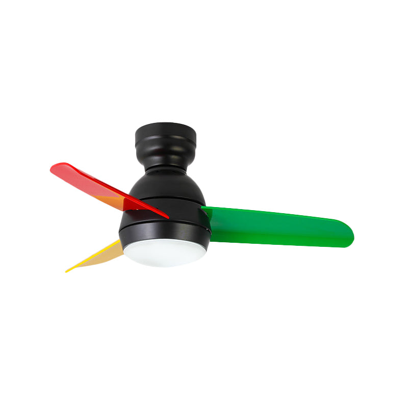 33.5" W Contemporary Circle Hanging Fan Light Acrylic Wall/Remote Control LED Semi Flushmount in Black/White/Pink for Bedroom, 3 Blades Clearhalo 'Ceiling Fans with Lights' 'Ceiling Fans' 'Kids Ceiling Fans' 'Kids' Lighting' 398519