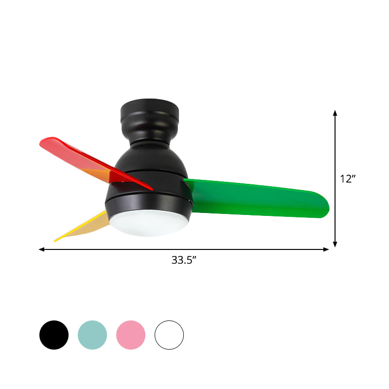 33.5" W Contemporary Circle Hanging Fan Light Acrylic Wall/Remote Control LED Semi Flushmount in Black/White/Pink for Bedroom, 3 Blades Clearhalo 'Ceiling Fans with Lights' 'Ceiling Fans' 'Kids Ceiling Fans' 'Kids' Lighting' 398521