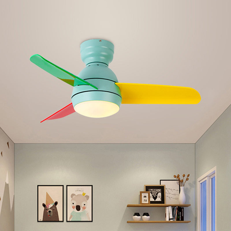 33.5" W Contemporary Circle Hanging Fan Light Acrylic Wall/Remote Control LED Semi Flushmount in Black/White/Pink for Bedroom, 3 Blades Green Clearhalo 'Ceiling Fans with Lights' 'Ceiling Fans' 'Kids Ceiling Fans' 'Kids' Lighting' 398522