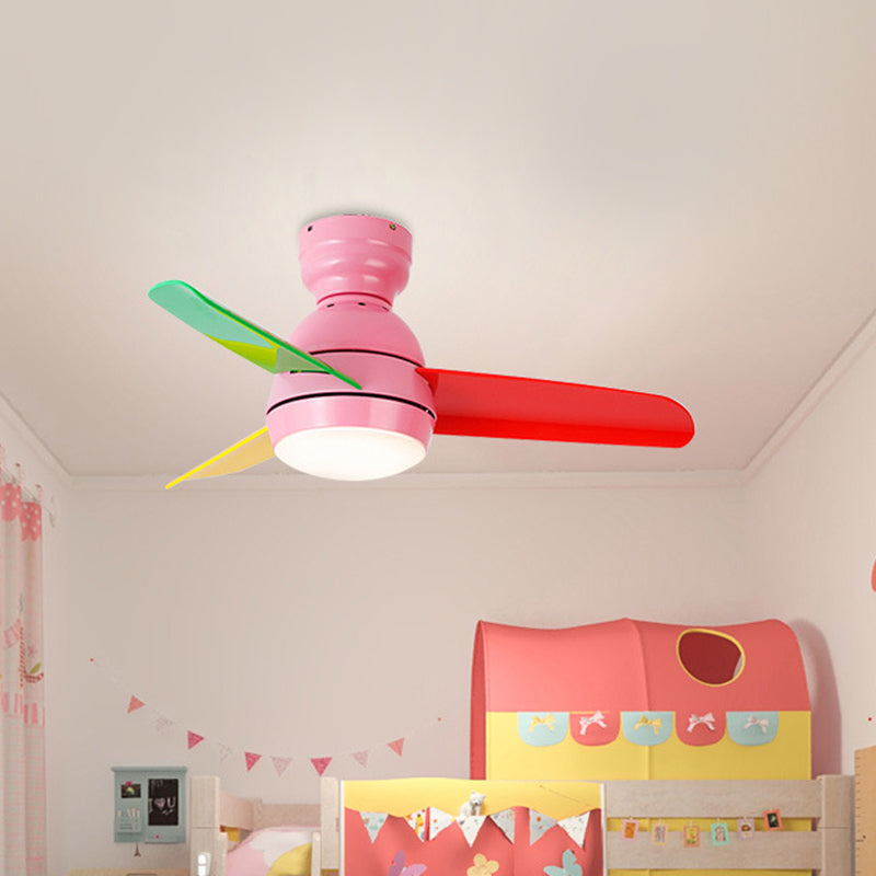 33.5" W Contemporary Circle Hanging Fan Light Acrylic Wall/Remote Control LED Semi Flushmount in Black/White/Pink for Bedroom, 3 Blades Clearhalo 'Ceiling Fans with Lights' 'Ceiling Fans' 'Kids Ceiling Fans' 'Kids' Lighting' 398526