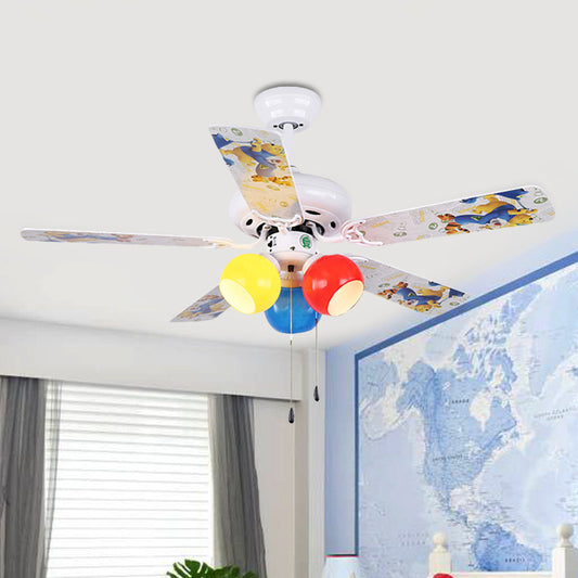 Orb Living Room Semi Flushmount Kids Colorful Glass LED White Hanging Ceiling Fan Light with 5 Blades, 42" W Clearhalo 'Ceiling Fans with Lights' 'Ceiling Fans' 'Kids Ceiling Fans' 'Kids' Lighting' 398543