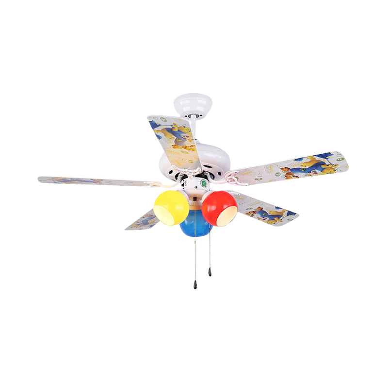 Orb Living Room Semi Flushmount Kids Colorful Glass LED White Hanging Ceiling Fan Light with 5 Blades, 42" W Clearhalo 'Ceiling Fans with Lights' 'Ceiling Fans' 'Kids Ceiling Fans' 'Kids' Lighting' 398544