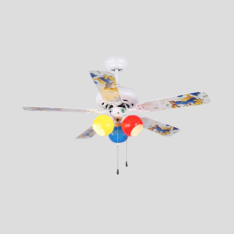Orb Living Room Semi Flushmount Kids Colorful Glass LED White Hanging Ceiling Fan Light with 5 Blades, 42" W Clearhalo 'Ceiling Fans with Lights' 'Ceiling Fans' 'Kids Ceiling Fans' 'Kids' Lighting' 398545