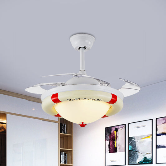 Black/Red LED Ceiling Fan Lighting Kids Acrylic Dome 4 Blades Semi Flushmount with Wall/Remote Control, 36" Wide Red Clearhalo 'Ceiling Fans with Lights' 'Ceiling Fans' 'Kids Ceiling Fans' 'Kids' Lighting' 398547