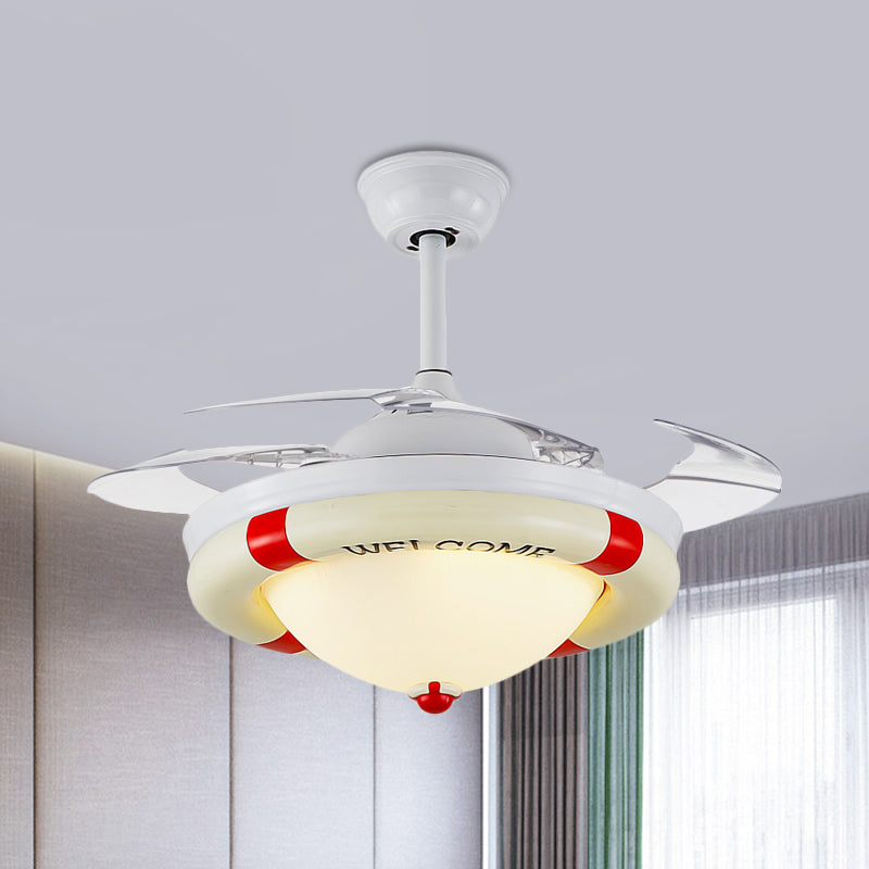 Black/Red LED Ceiling Fan Lighting Kids Acrylic Dome 4 Blades Semi Flushmount with Wall/Remote Control, 36" Wide Clearhalo 'Ceiling Fans with Lights' 'Ceiling Fans' 'Kids Ceiling Fans' 'Kids' Lighting' 398548
