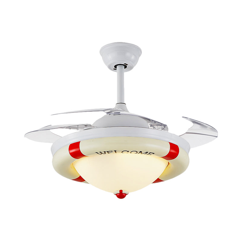 Black/Red LED Ceiling Fan Lighting Kids Acrylic Dome 4 Blades Semi Flushmount with Wall/Remote Control, 36" Wide Clearhalo 'Ceiling Fans with Lights' 'Ceiling Fans' 'Kids Ceiling Fans' 'Kids' Lighting' 398549