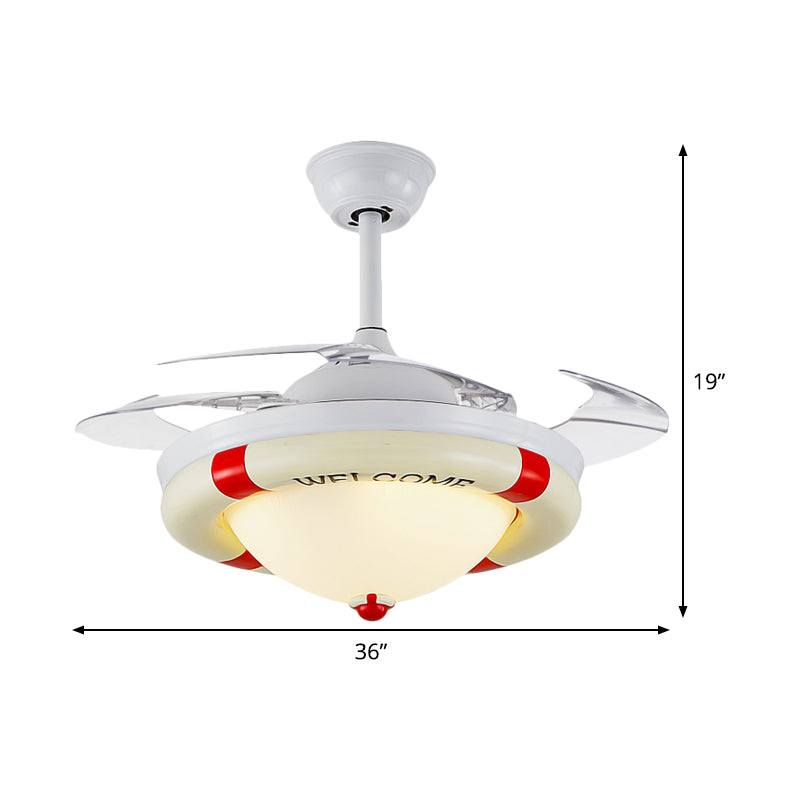 Black/Red LED Ceiling Fan Lighting Kids Acrylic Dome 4 Blades Semi Flushmount with Wall/Remote Control, 36" Wide Clearhalo 'Ceiling Fans with Lights' 'Ceiling Fans' 'Kids Ceiling Fans' 'Kids' Lighting' 398551