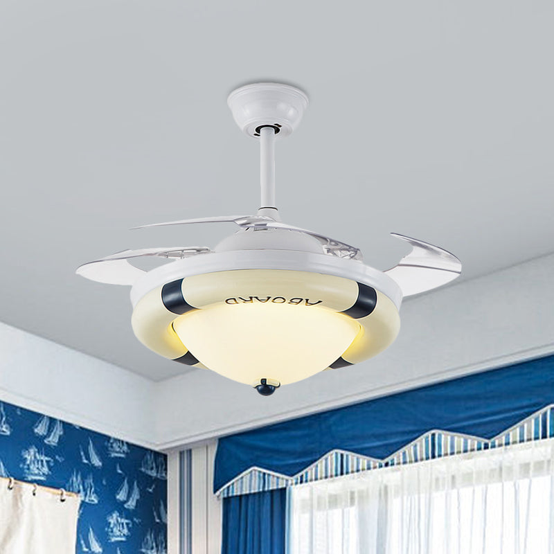 Black/Red LED Ceiling Fan Lighting Kids Acrylic Dome 4 Blades Semi Flushmount with Wall/Remote Control, 36" Wide Clearhalo 'Ceiling Fans with Lights' 'Ceiling Fans' 'Kids Ceiling Fans' 'Kids' Lighting' 398553