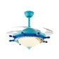 36" W Acrylic Blue Semi Flush Mount Lighting Rudder LED Kids 4 Blades Hanging Ceiling Fan Lamp for Bedroom, Wall/Remote Control Clearhalo 'Ceiling Fans with Lights' 'Ceiling Fans' 'Kids Ceiling Fans' 'Kids' Lighting' 398559