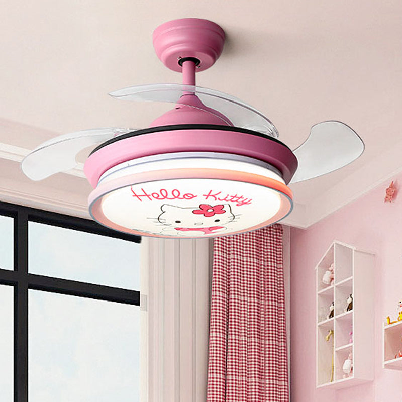 LED Round Pendant Fan Lighting Kids Pink/Blue Acrylic 4 ABS Blades Semi Flushmount, Wall/Remote Control, 36" Wide Clearhalo 'Ceiling Fans with Lights' 'Ceiling Fans' 'Kids Ceiling Fans' 'Kids' Lighting' 398562