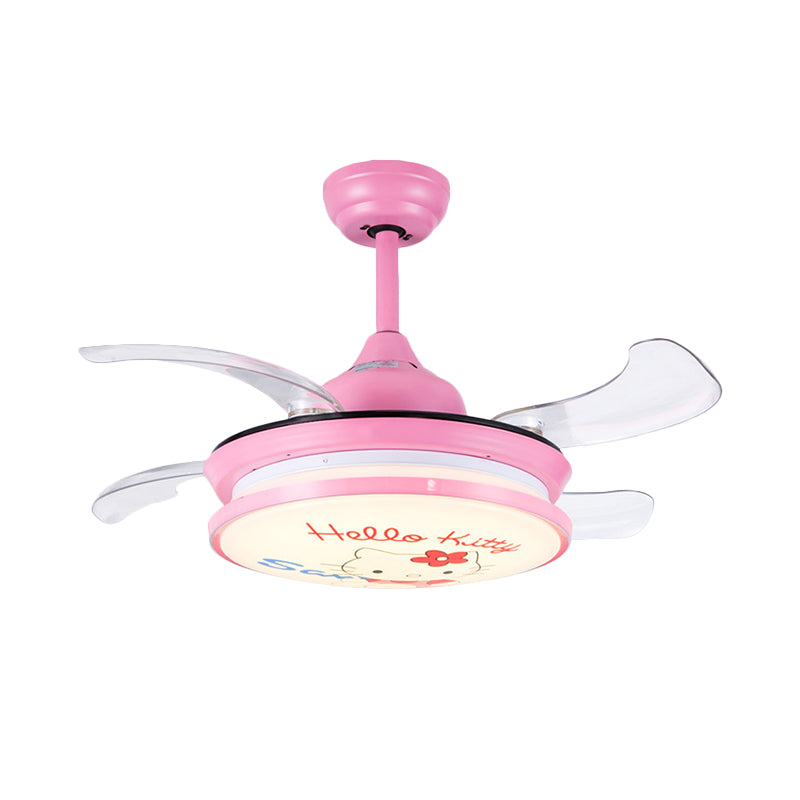 LED Round Pendant Fan Lighting Kids Pink/Blue Acrylic 4 ABS Blades Semi Flushmount, Wall/Remote Control, 36" Wide Clearhalo 'Ceiling Fans with Lights' 'Ceiling Fans' 'Kids Ceiling Fans' 'Kids' Lighting' 398563