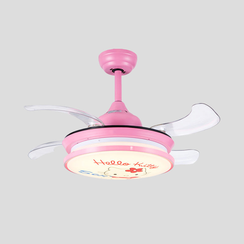 LED Round Pendant Fan Lighting Kids Pink/Blue Acrylic 4 ABS Blades Semi Flushmount, Wall/Remote Control, 36" Wide Clearhalo 'Ceiling Fans with Lights' 'Ceiling Fans' 'Kids Ceiling Fans' 'Kids' Lighting' 398564