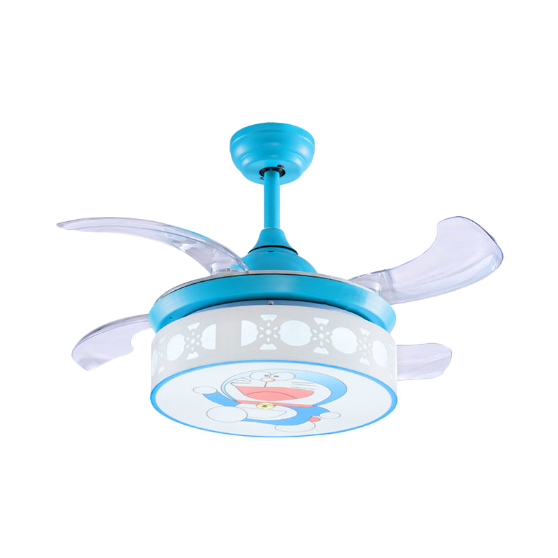 35.5" W LED Acrylic Semi Flush Mount Kids Pink/Blue Drum Bedroom 4 Blades Ceiling Fan Light with Wall/Remote Control Clearhalo 'Ceiling Fans with Lights' 'Ceiling Fans' 'Kids Ceiling Fans' 'Kids' Lighting' 398582