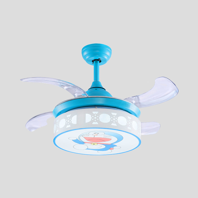 35.5" W LED Acrylic Semi Flush Mount Kids Pink/Blue Drum Bedroom 4 Blades Ceiling Fan Light with Wall/Remote Control Clearhalo 'Ceiling Fans with Lights' 'Ceiling Fans' 'Kids Ceiling Fans' 'Kids' Lighting' 398583