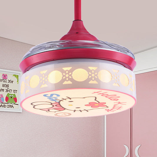 35.5" W LED Acrylic Semi Flush Mount Kids Pink/Blue Drum Bedroom 4 Blades Ceiling Fan Light with Wall/Remote Control Pink Clearhalo 'Ceiling Fans with Lights' 'Ceiling Fans' 'Kids Ceiling Fans' 'Kids' Lighting' 398585