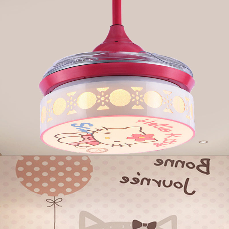 35.5" W LED Acrylic Semi Flush Mount Kids Pink/Blue Drum Bedroom 4 Blades Ceiling Fan Light with Wall/Remote Control Clearhalo 'Ceiling Fans with Lights' 'Ceiling Fans' 'Kids Ceiling Fans' 'Kids' Lighting' 398586