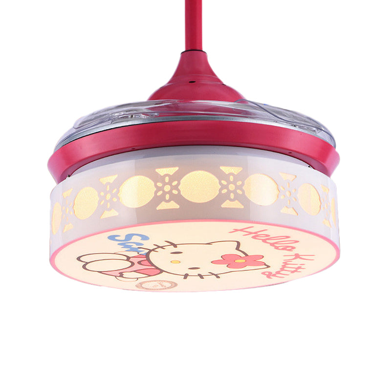 35.5" W LED Acrylic Semi Flush Mount Kids Pink/Blue Drum Bedroom 4 Blades Ceiling Fan Light with Wall/Remote Control Clearhalo 'Ceiling Fans with Lights' 'Ceiling Fans' 'Kids Ceiling Fans' 'Kids' Lighting' 398587