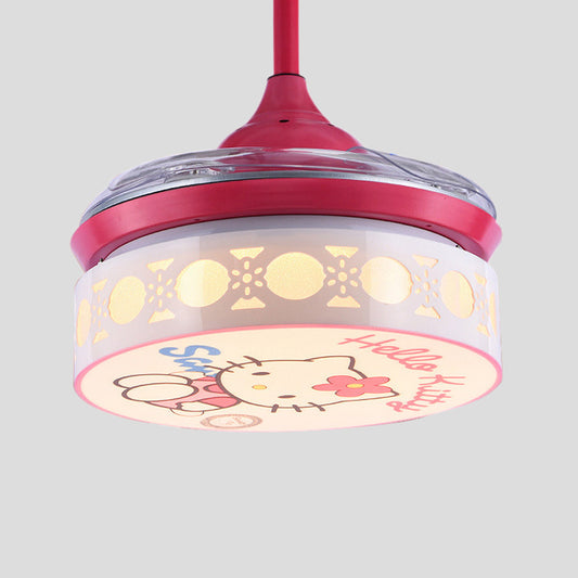 35.5" W LED Acrylic Semi Flush Mount Kids Pink/Blue Drum Bedroom 4 Blades Ceiling Fan Light with Wall/Remote Control Clearhalo 'Ceiling Fans with Lights' 'Ceiling Fans' 'Kids Ceiling Fans' 'Kids' Lighting' 398588