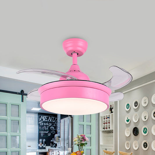 Pink Circular Ceiling Fan Lamp Modern Acrylic Bedroom 4 Blades LED Semi Flush Lighting, 42" Wide Clearhalo 'Ceiling Fans with Lights' 'Ceiling Fans' 'Kids Ceiling Fans' 'Kids' Lighting' 398590
