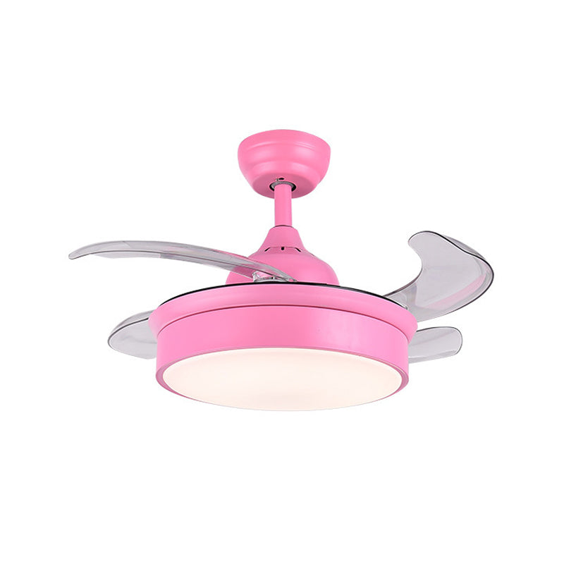 Pink Circular Ceiling Fan Lamp Modern Acrylic Bedroom 4 Blades LED Semi Flush Lighting, 42" Wide Clearhalo 'Ceiling Fans with Lights' 'Ceiling Fans' 'Kids Ceiling Fans' 'Kids' Lighting' 398591