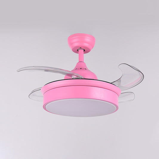 Pink Circular Ceiling Fan Lamp Modern Acrylic Bedroom 4 Blades LED Semi Flush Lighting, 42" Wide Clearhalo 'Ceiling Fans with Lights' 'Ceiling Fans' 'Kids Ceiling Fans' 'Kids' Lighting' 398592
