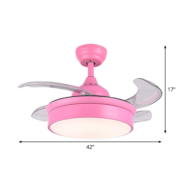 Pink Circular Ceiling Fan Lamp Modern Acrylic Bedroom 4 Blades LED Semi Flush Lighting, 42" Wide Clearhalo 'Ceiling Fans with Lights' 'Ceiling Fans' 'Kids Ceiling Fans' 'Kids' Lighting' 398593