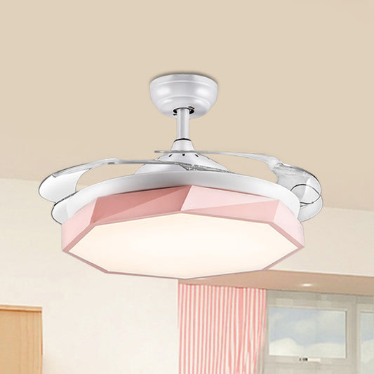 35.5" W Modernist Geometric Semi Flush Lamp LED Acrylic Hanging Pendant Fan Light in Pink with Wall/Remote Control, 4 Blades Clearhalo 'Ceiling Fans with Lights' 'Ceiling Fans' 'Kids Ceiling Fans' 'Kids' Lighting' 398595