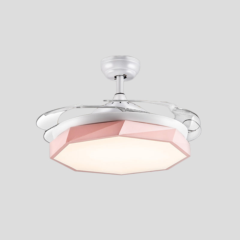 35.5" W Modernist Geometric Semi Flush Lamp LED Acrylic Hanging Pendant Fan Light in Pink with Wall/Remote Control, 4 Blades Clearhalo 'Ceiling Fans with Lights' 'Ceiling Fans' 'Kids Ceiling Fans' 'Kids' Lighting' 398597