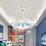 White LED Pendant Fan Lighting Kids Acrylic Floral 4 Blades Semi Flushmount with Wall/Remote Control, 35.5" W White Clearhalo 'Ceiling Fans with Lights' 'Ceiling Fans' 'Kids Ceiling Fans' 'Kids' Lighting' 398599