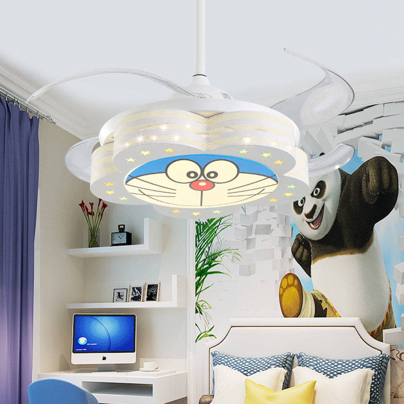 White LED Pendant Fan Lighting Kids Acrylic Floral 4 Blades Semi Flushmount with Wall/Remote Control, 35.5" W Clearhalo 'Ceiling Fans with Lights' 'Ceiling Fans' 'Kids Ceiling Fans' 'Kids' Lighting' 398600