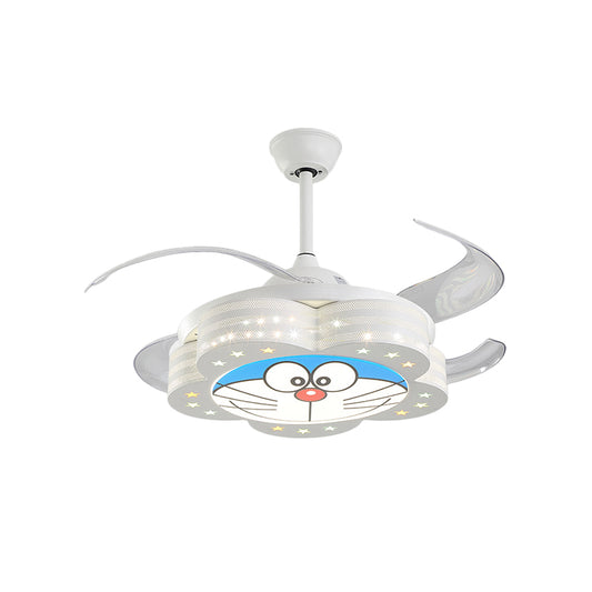 White LED Pendant Fan Lighting Kids Acrylic Floral 4 Blades Semi Flushmount with Wall/Remote Control, 35.5" W Clearhalo 'Ceiling Fans with Lights' 'Ceiling Fans' 'Kids Ceiling Fans' 'Kids' Lighting' 398601