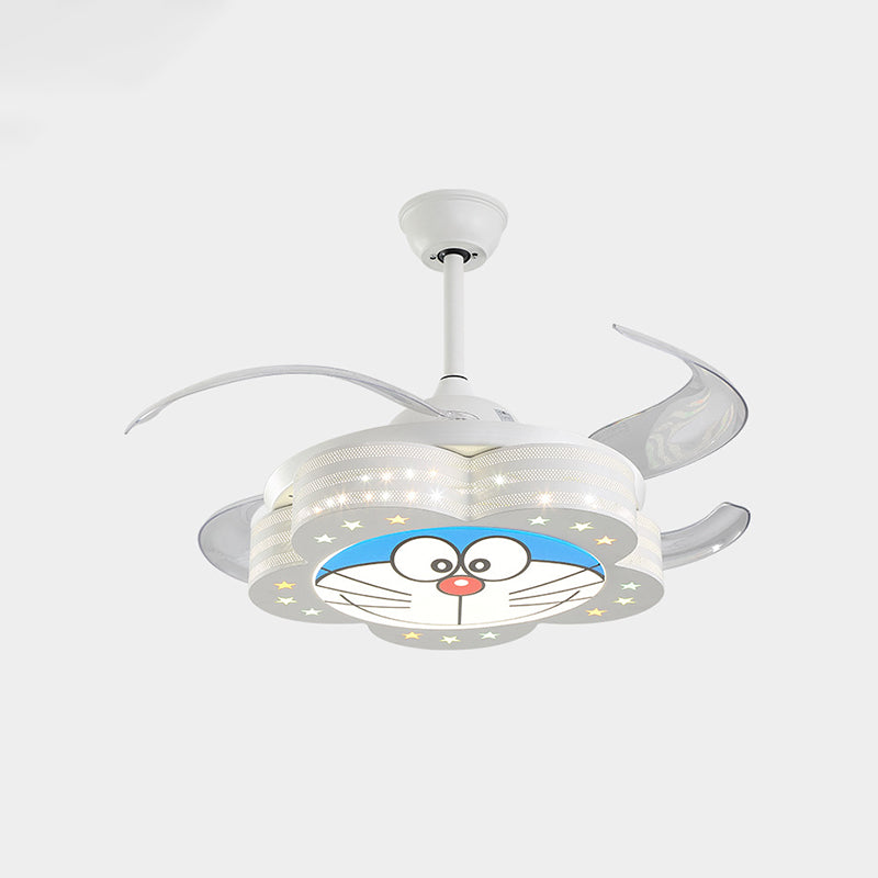 White LED Pendant Fan Lighting Kids Acrylic Floral 4 Blades Semi Flushmount with Wall/Remote Control, 35.5" W Clearhalo 'Ceiling Fans with Lights' 'Ceiling Fans' 'Kids Ceiling Fans' 'Kids' Lighting' 398602