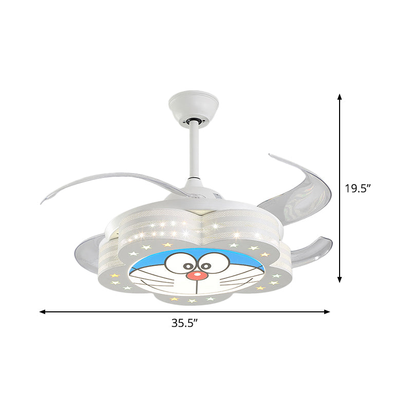 White LED Pendant Fan Lighting Kids Acrylic Floral 4 Blades Semi Flushmount with Wall/Remote Control, 35.5" W Clearhalo 'Ceiling Fans with Lights' 'Ceiling Fans' 'Kids Ceiling Fans' 'Kids' Lighting' 398603