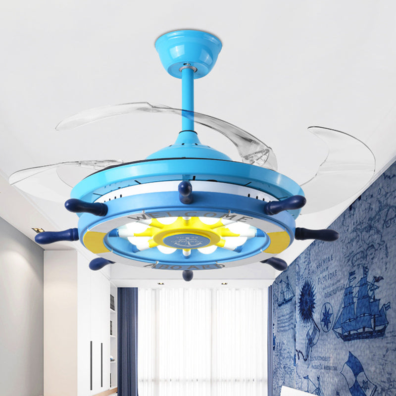 Rudder Bedroom Semi Flush Mounted Light Kids Acrylic Pink/Blue/White LED Hanging Ceiling Fan Lamp with 4 Clear Blades, 42" W Clearhalo 'Ceiling Fans with Lights' 'Ceiling Fans' 'Kids Ceiling Fans' 'Kids' Lighting' 398605