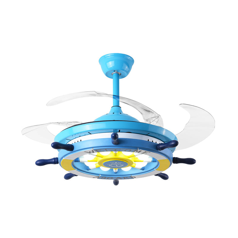 Rudder Bedroom Semi Flush Mounted Light Kids Acrylic Pink/Blue/White LED Hanging Ceiling Fan Lamp with 4 Clear Blades, 42" W Clearhalo 'Ceiling Fans with Lights' 'Ceiling Fans' 'Kids Ceiling Fans' 'Kids' Lighting' 398607