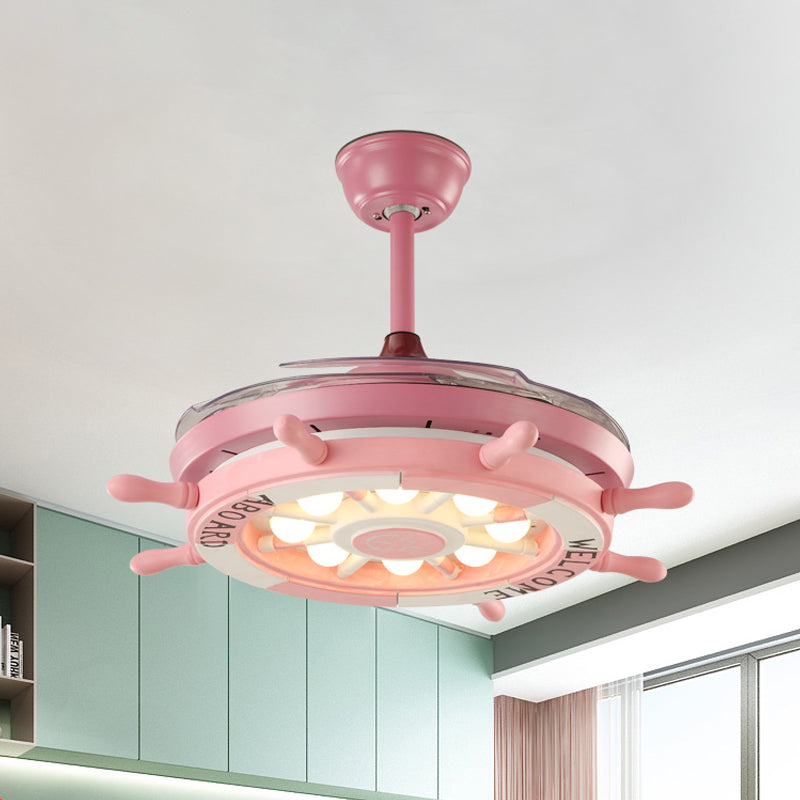 Rudder Bedroom Semi Flush Mounted Light Kids Acrylic Pink/Blue/White LED Hanging Ceiling Fan Lamp with 4 Clear Blades, 42" W Clearhalo 'Ceiling Fans with Lights' 'Ceiling Fans' 'Kids Ceiling Fans' 'Kids' Lighting' 398610