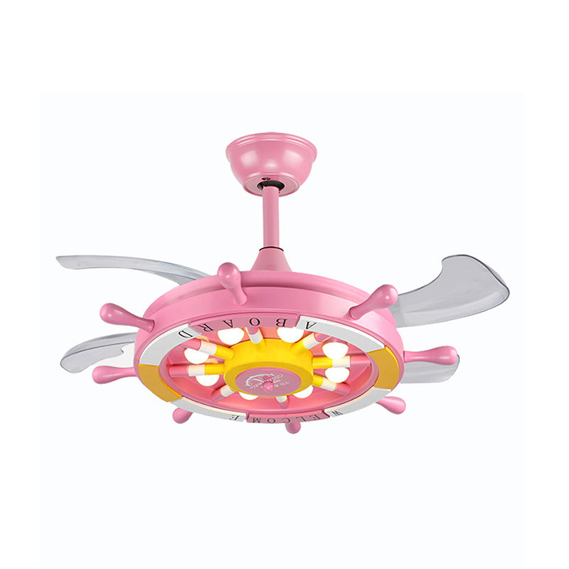 Rudder Bedroom Semi Flush Mounted Light Kids Acrylic Pink/Blue/White LED Hanging Ceiling Fan Lamp with 4 Clear Blades, 42" W Clearhalo 'Ceiling Fans with Lights' 'Ceiling Fans' 'Kids Ceiling Fans' 'Kids' Lighting' 398612