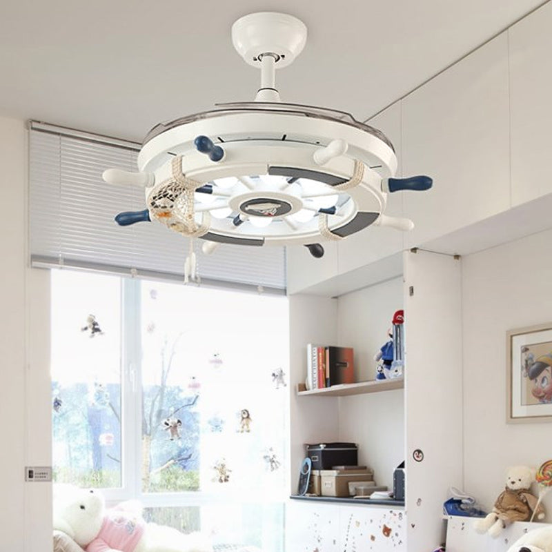 Rudder Bedroom Semi Flush Mounted Light Kids Acrylic Pink/Blue/White LED Hanging Ceiling Fan Lamp with 4 Clear Blades, 42" W Clearhalo 'Ceiling Fans with Lights' 'Ceiling Fans' 'Kids Ceiling Fans' 'Kids' Lighting' 398614