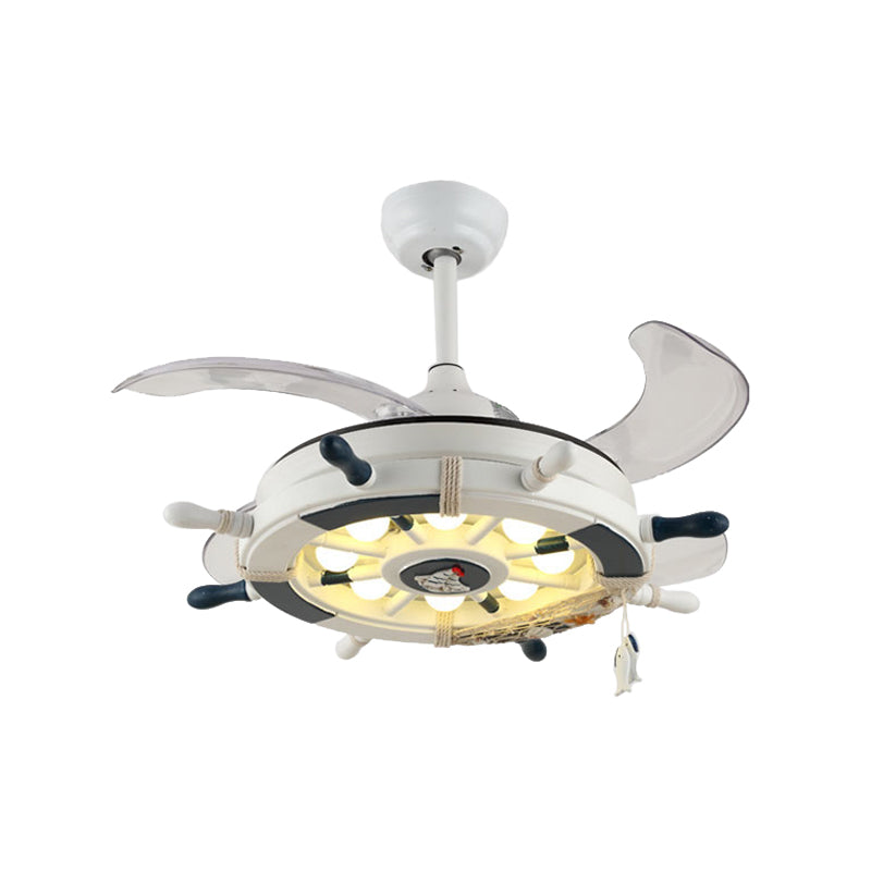 Rudder Bedroom Semi Flush Mounted Light Kids Acrylic Pink/Blue/White LED Hanging Ceiling Fan Lamp with 4 Clear Blades, 42" W Clearhalo 'Ceiling Fans with Lights' 'Ceiling Fans' 'Kids Ceiling Fans' 'Kids' Lighting' 398615