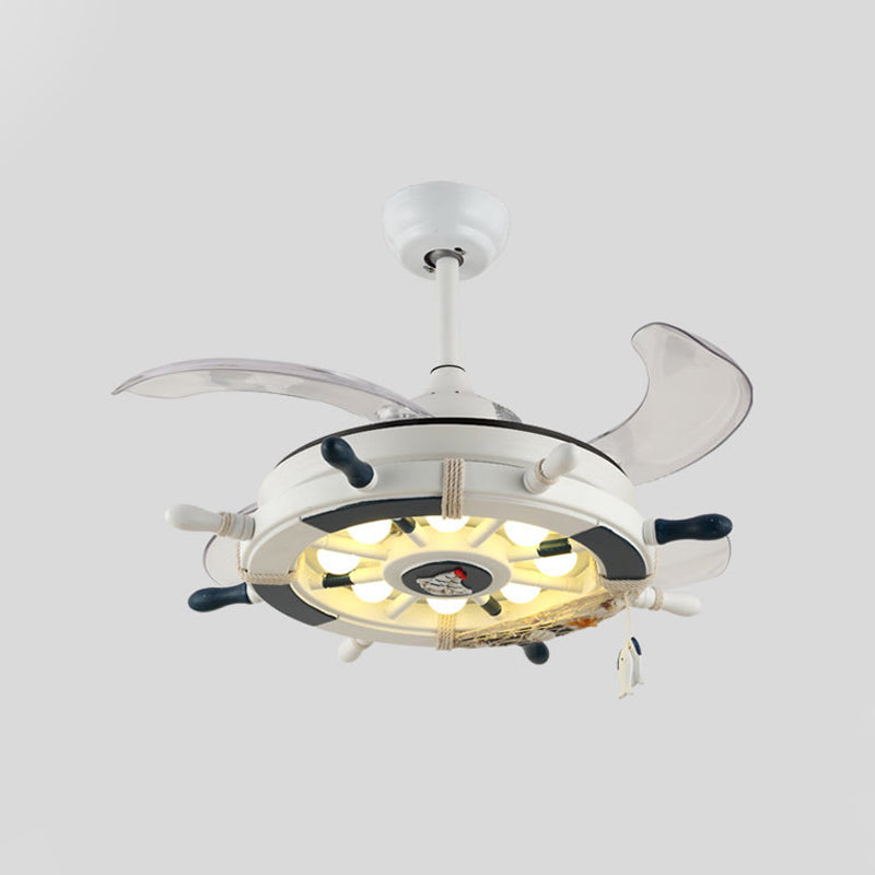 Rudder Bedroom Semi Flush Mounted Light Kids Acrylic Pink/Blue/White LED Hanging Ceiling Fan Lamp with 4 Clear Blades, 42" W Clearhalo 'Ceiling Fans with Lights' 'Ceiling Fans' 'Kids Ceiling Fans' 'Kids' Lighting' 398616