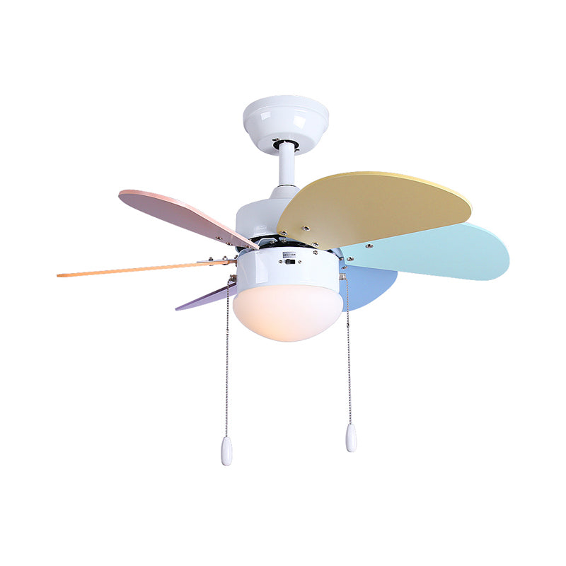 LED Dome Ceiling Fan Lighting Kids White Acrylic Semi Flush Mount Lamp with 6 Wooden Blades, 30"/35.5"/42" Wide Clearhalo 'Ceiling Fans with Lights' 'Ceiling Fans' 'Kids Ceiling Fans' 'Kids' Lighting' 398637