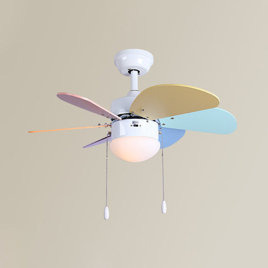 LED Dome Ceiling Fan Lighting Kids White Acrylic Semi Flush Mount Lamp with 6 Wooden Blades, 30"/35.5"/42" Wide Clearhalo 'Ceiling Fans with Lights' 'Ceiling Fans' 'Kids Ceiling Fans' 'Kids' Lighting' 398638