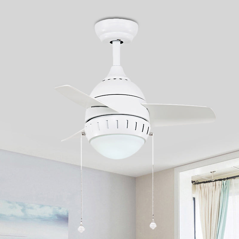 3 Blades LED Hanging Fan Lamp Modern Bedroom Semi Flush Light with Oval Acrylic Shade in Silver/White/Green, 26"/36" Wide Clearhalo 'Ceiling Fans with Lights' 'Ceiling Fans' 'Kids Ceiling Fans' 'Kids' Lighting' 398643