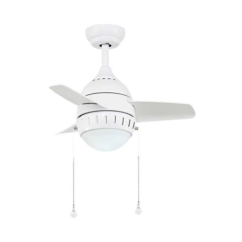 3 Blades LED Hanging Fan Lamp Modern Bedroom Semi Flush Light with Oval Acrylic Shade in Silver/White/Green, 26"/36" Wide Clearhalo 'Ceiling Fans with Lights' 'Ceiling Fans' 'Kids Ceiling Fans' 'Kids' Lighting' 398644