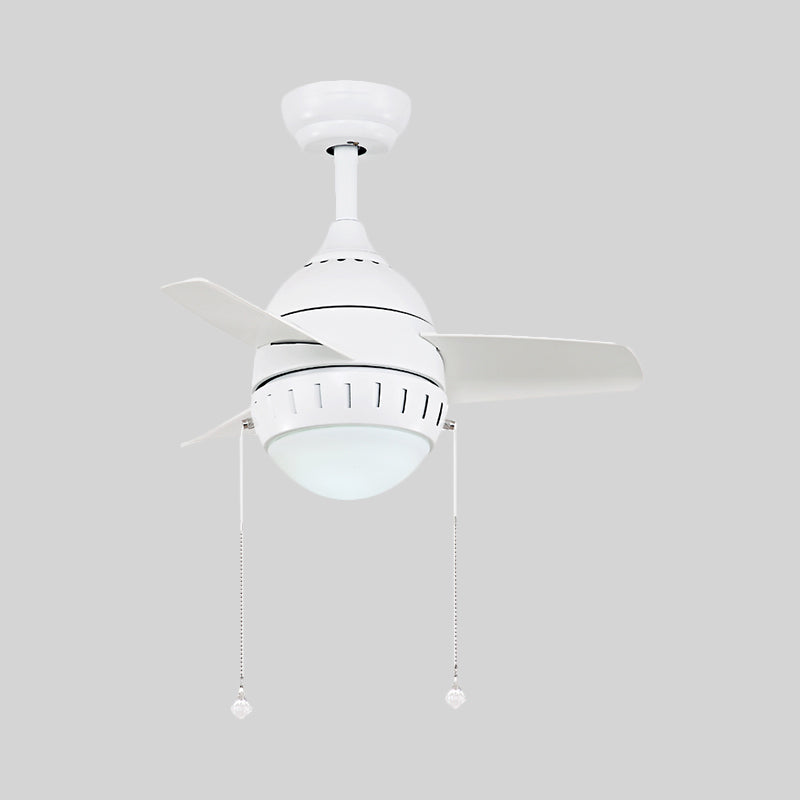 3 Blades LED Hanging Fan Lamp Modern Bedroom Semi Flush Light with Oval Acrylic Shade in Silver/White/Green, 26"/36" Wide Clearhalo 'Ceiling Fans with Lights' 'Ceiling Fans' 'Kids Ceiling Fans' 'Kids' Lighting' 398645