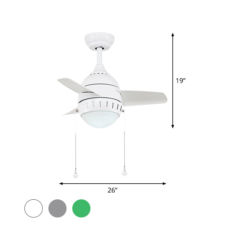 3 Blades LED Hanging Fan Lamp Modern Bedroom Semi Flush Light with Oval Acrylic Shade in Silver/White/Green, 26"/36" Wide Clearhalo 'Ceiling Fans with Lights' 'Ceiling Fans' 'Kids Ceiling Fans' 'Kids' Lighting' 398646