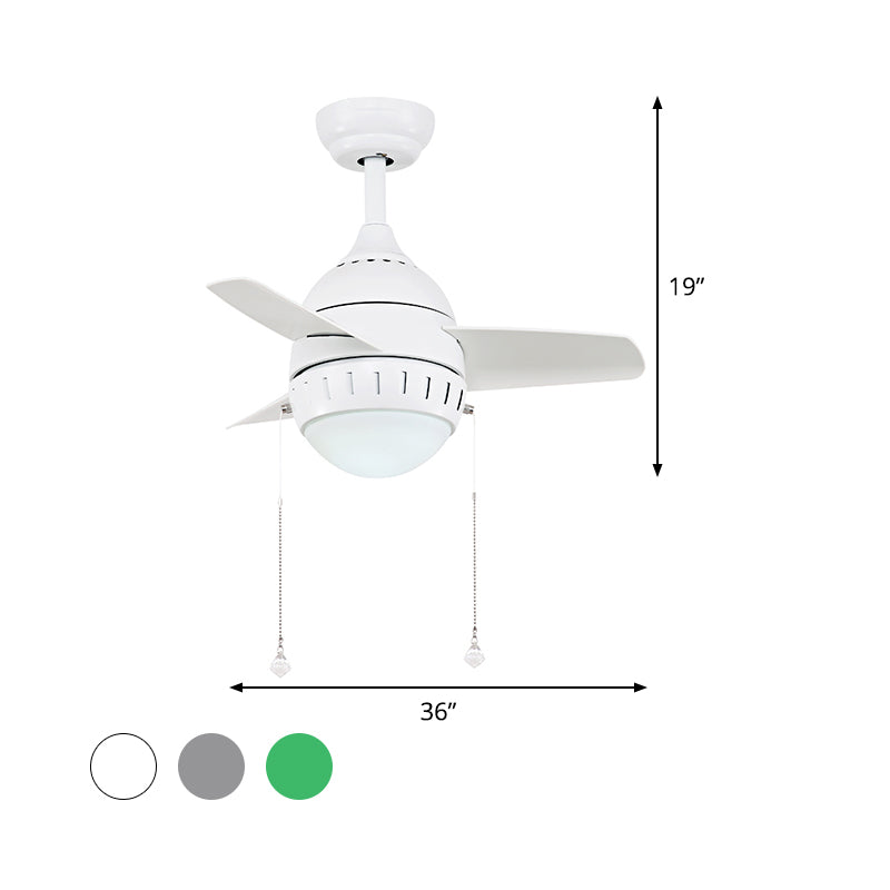 3 Blades LED Hanging Fan Lamp Modern Bedroom Semi Flush Light with Oval Acrylic Shade in Silver/White/Green, 26"/36" Wide Clearhalo 'Ceiling Fans with Lights' 'Ceiling Fans' 'Kids Ceiling Fans' 'Kids' Lighting' 398647