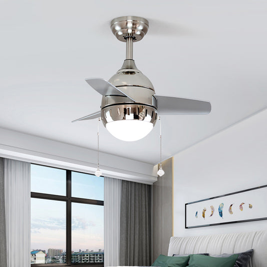 3 Blades LED Hanging Fan Lamp Modern Bedroom Semi Flush Light with Oval Acrylic Shade in Silver/White/Green, 26"/36" Wide Clearhalo 'Ceiling Fans with Lights' 'Ceiling Fans' 'Kids Ceiling Fans' 'Kids' Lighting' 398649