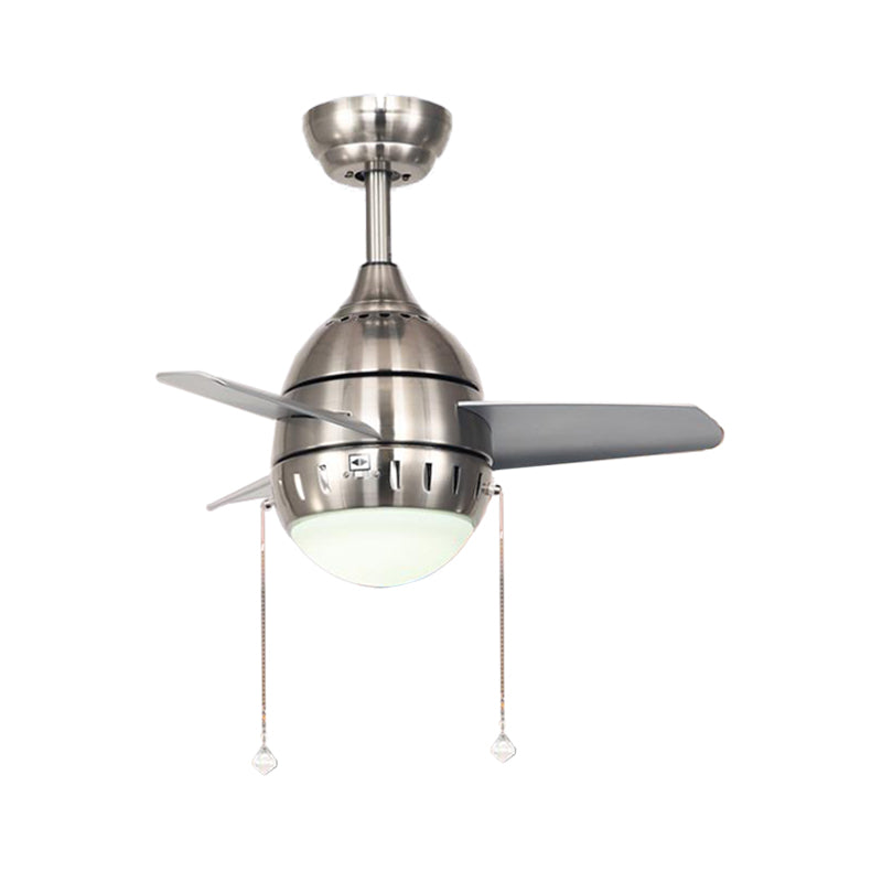3 Blades LED Hanging Fan Lamp Modern Bedroom Semi Flush Light with Oval Acrylic Shade in Silver/White/Green, 26"/36" Wide Clearhalo 'Ceiling Fans with Lights' 'Ceiling Fans' 'Kids Ceiling Fans' 'Kids' Lighting' 398650